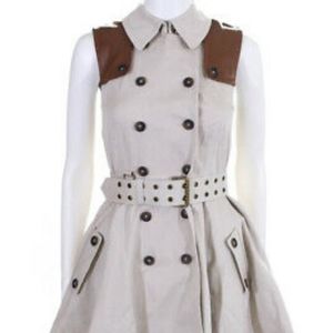 Rachel Zoe Leather Trim Flared Trench Coat Sz 4